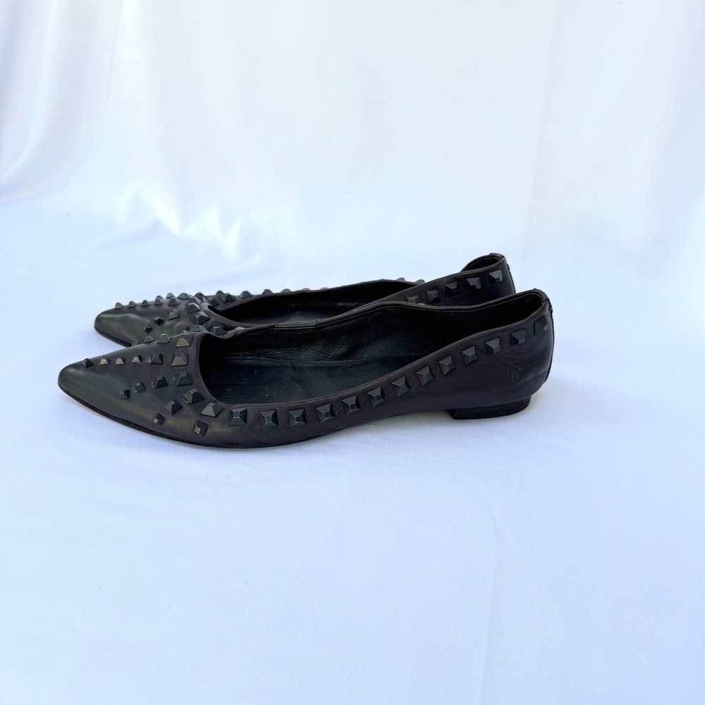 Frye Ballet Flat Womens US 9.5M Black Leather Rockstud Pointed Toe Slip On Shoes